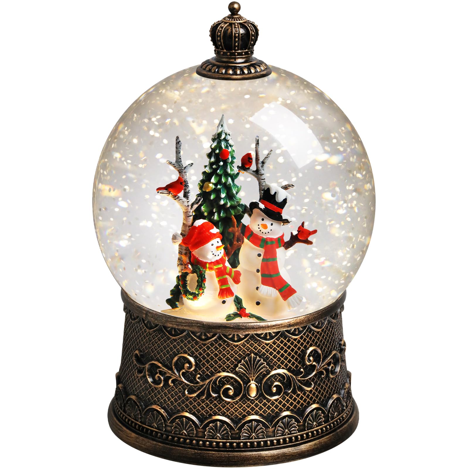 Snowman Snow Globe Lantern Christmas Snow Globes, Lighted Christmas Decorations Indoor for Home with Music Timer Glitter, Musical Snowglobe Festival Gifts, USB & Battery Operated
