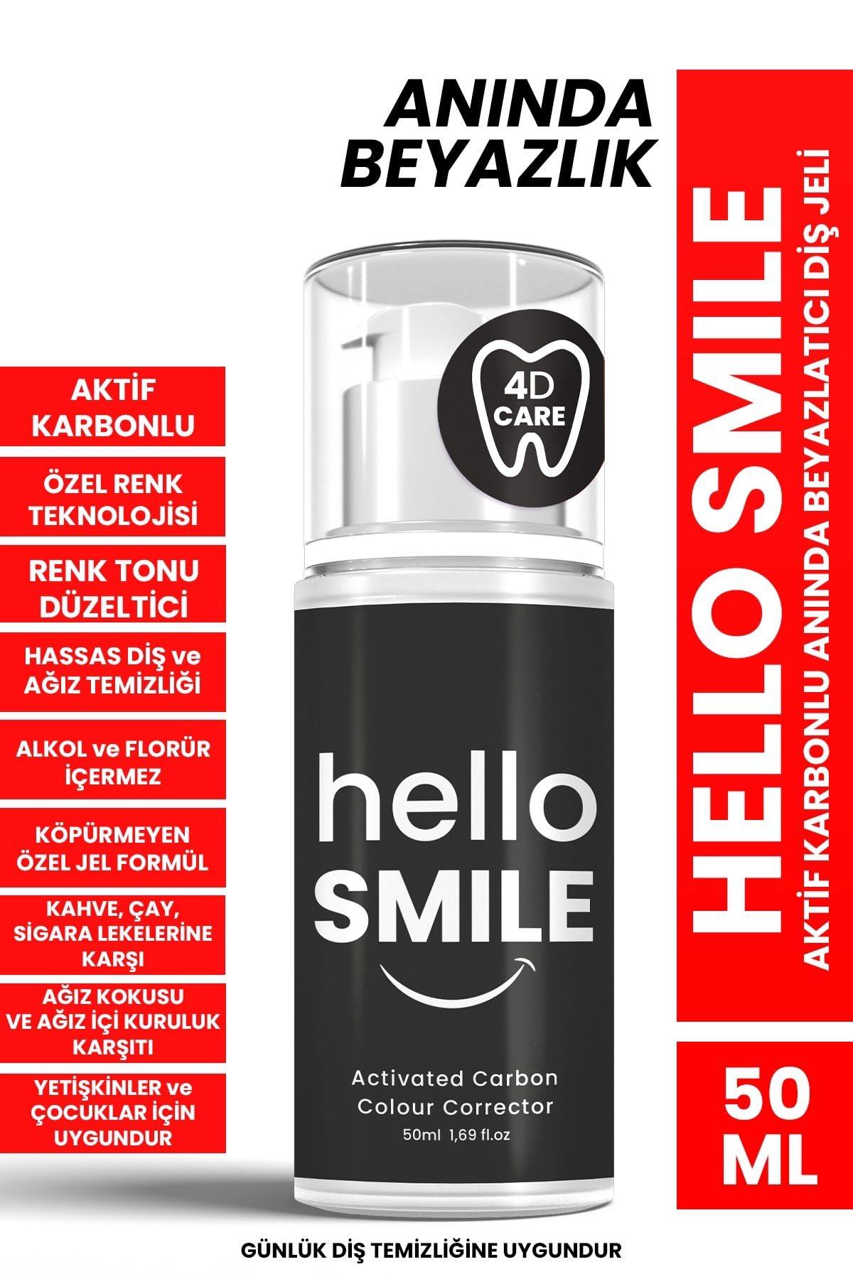 Hello Smile Aktif Karbonlu Anında Beyazlatıcı Diş Jeli