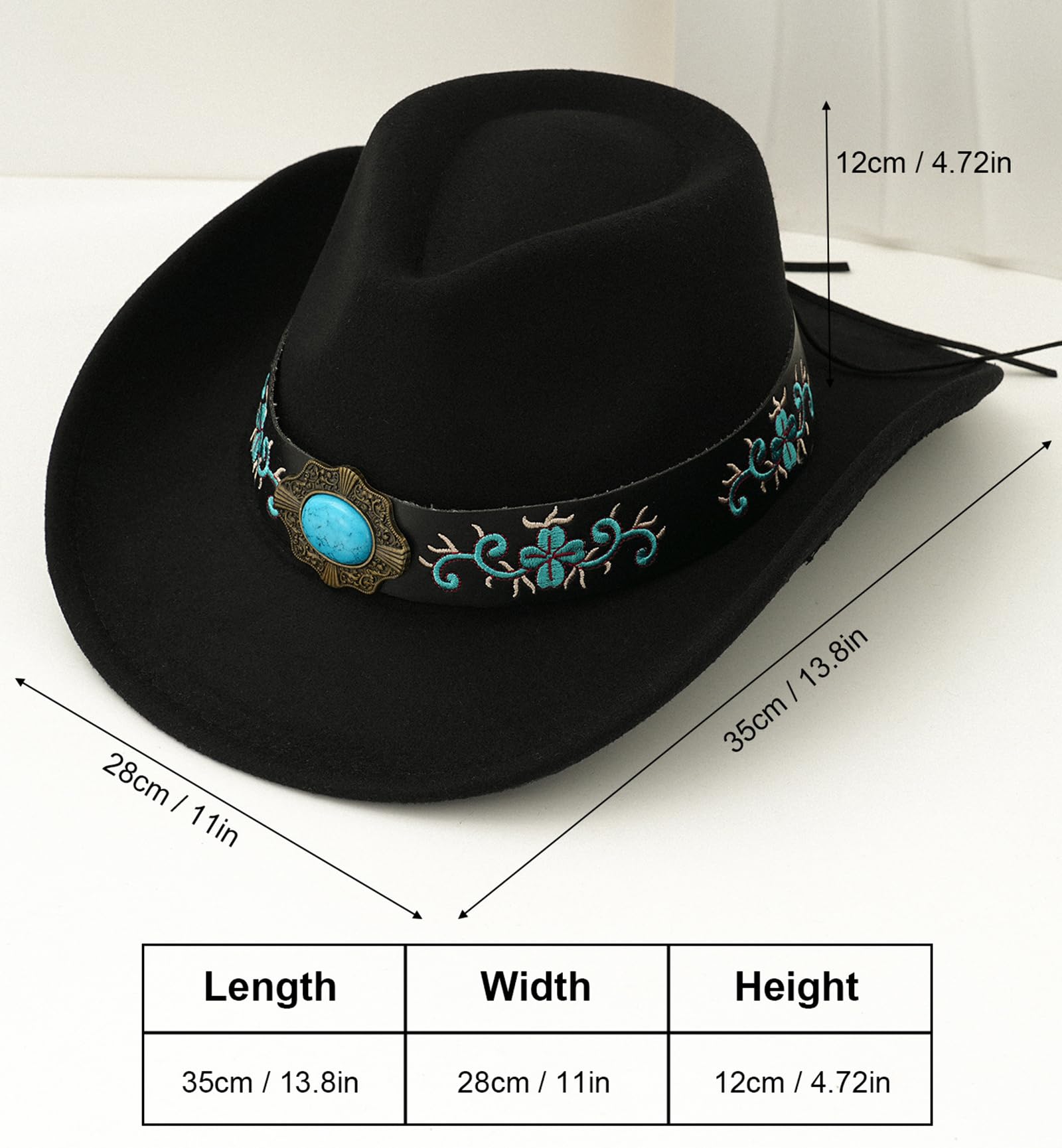 Cappello da Cowboy Retrò In Feltro Da Uomo E Da Donna, Stile Western da Cowboy e Da Cowgirl con Tesa Larga e Arrotolata con Cintura Ricamata
