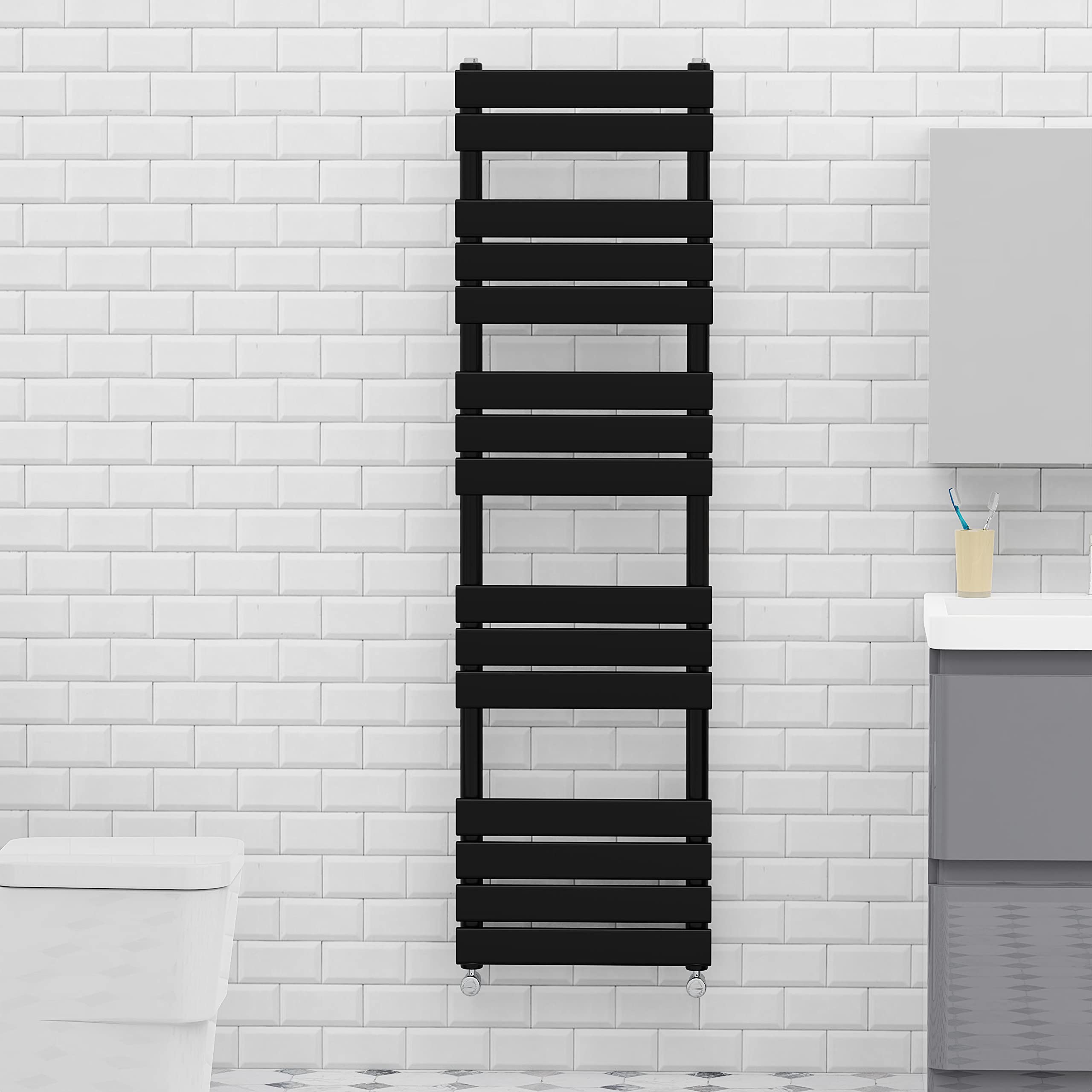 Warmehaus Black 1600x450mm Flat Panel Heated Towel Rail 68mm
