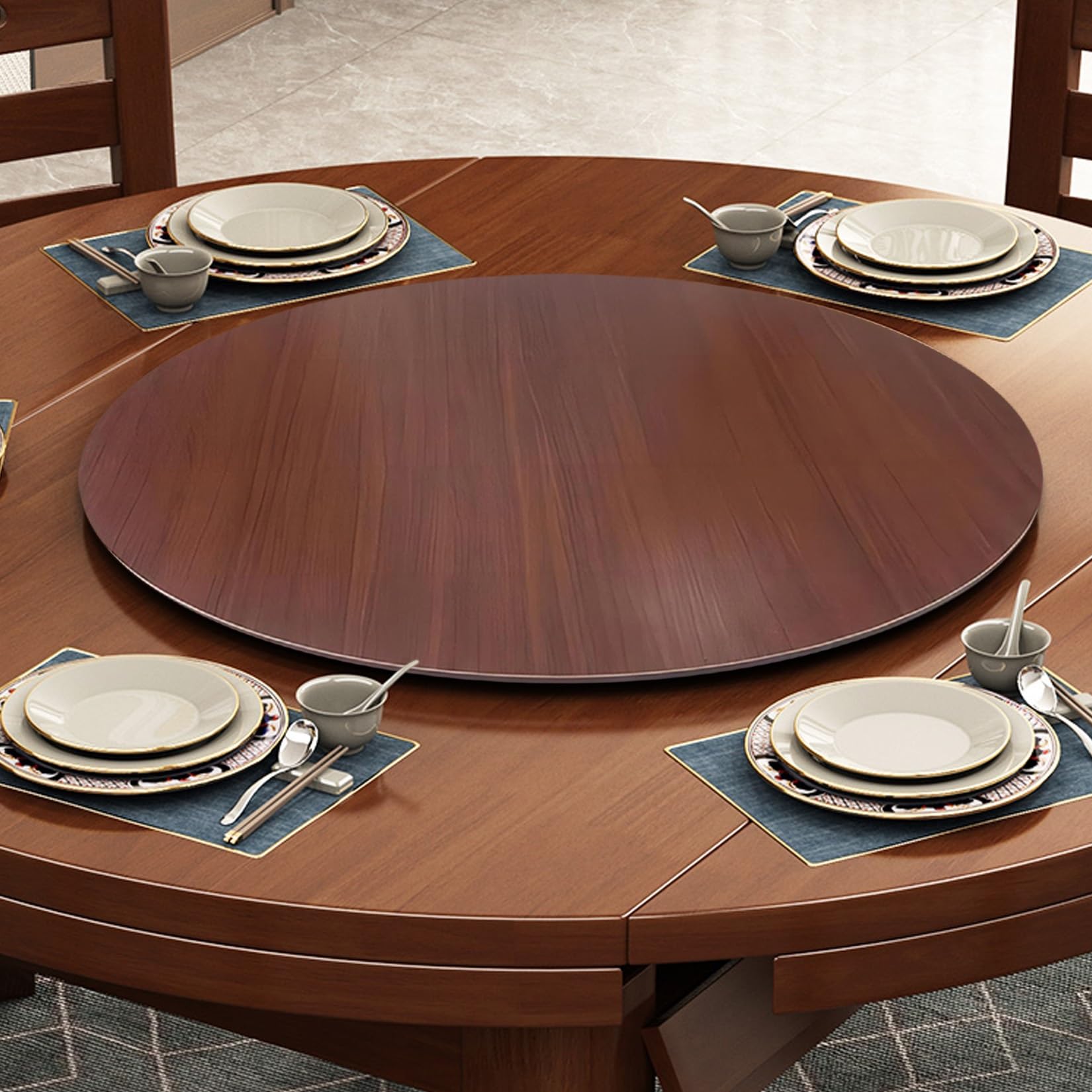 WORDFUN Grote Lazy Susan voor eettafel, 360° houten dienblad, ronde serveerschaal tafelblad roterend dienblad, soepel draaiende zwenkbare basis, voor familiebijeenkomsten, banketten en bruiloften (C