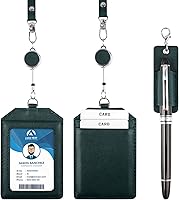 Vista 15 de boshiho - Soporte para tarjetas de identificación de crédito de piel auténtica con cordón elástico para el cuello, estilo vertical (negro)