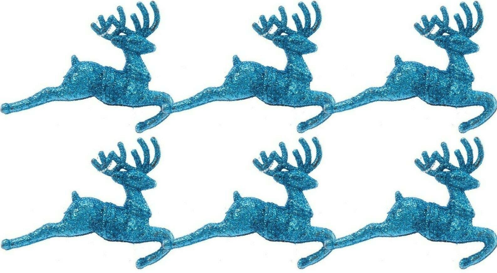 EliteKoopers Turquoise Decorative Glitter Shiny Reindeer Hanging Baubles For Xmas Christmas Tree Decor Novelty Ornament (6Pcs)