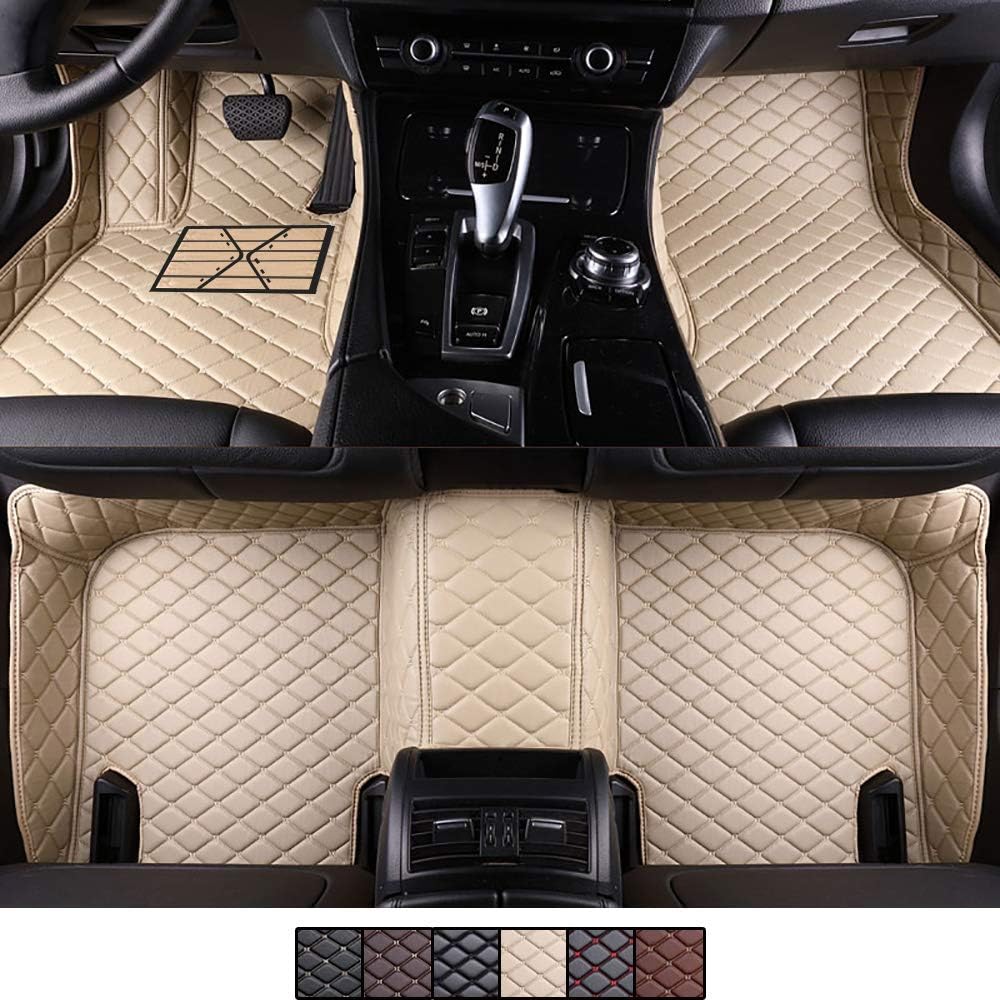 VEAOO Custom Car Floor Mats for Mazda 5 2008-2013 Laser Measured Faux Leather, All Weather Full Coverage Waterproof Carpets XPE Car Liner (Beige)