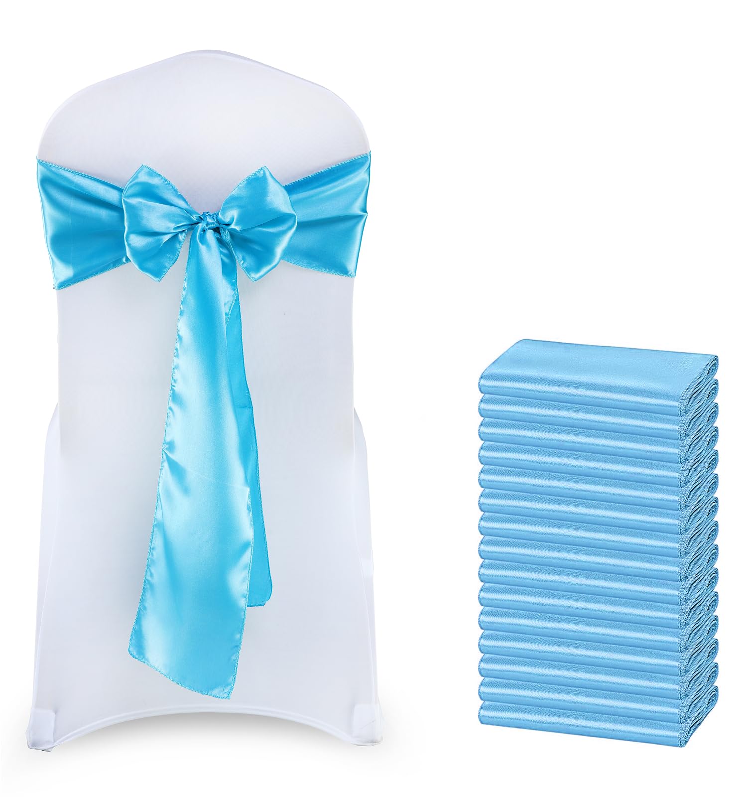 VDS Pack of 150 Satin Chair Sashes for Weddings & Events Décor | Soft Shiny Sateen Dining Chair Bows for Banquet, Party, Reception | Reusable Decorative Sash for Folding & Chiavari Chairs - Turquoise — image 1