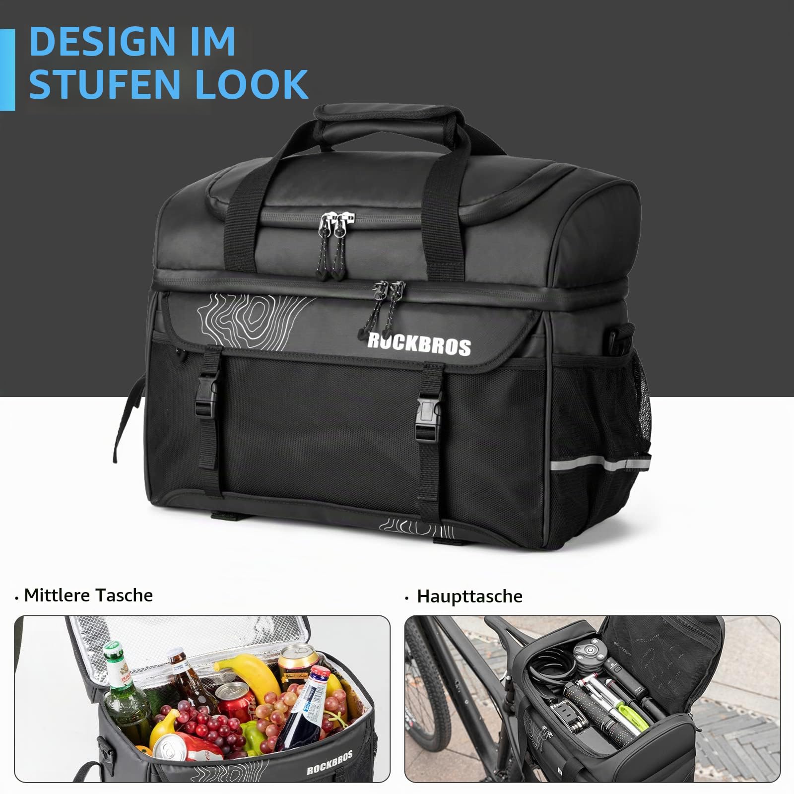 ROCKBROS Fahrrad Gepäckträgertasche 11L Kühltasche Transporttasche mit Schultergurt Doppel-Fächern Isolierte Lunch Tasche Schwarz | Transporttasche, Lunch Tasche, Doppel Fächer, Schultergurt, 11 L, Schwarz