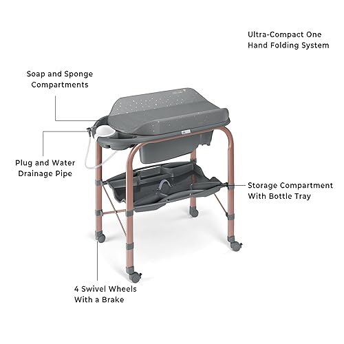 Miniatura 3 de Sorelle Furniture Bagnetto Cambio - Bañera portátil para bebé con cambiador, estación plegable para cambiar pañales con bandeja de almacenamiento,