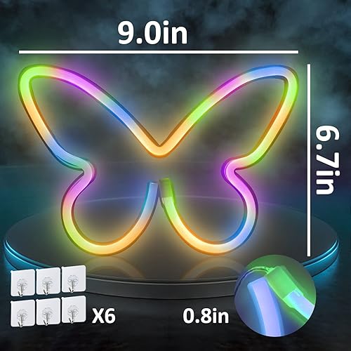 Miniatura 5 de BRIGHTDECK 3 letreros de neón de mariposa, luz de neón para dormitorio, USB o 3 pilas AA, decoración de pared, luces de neón para regalo de