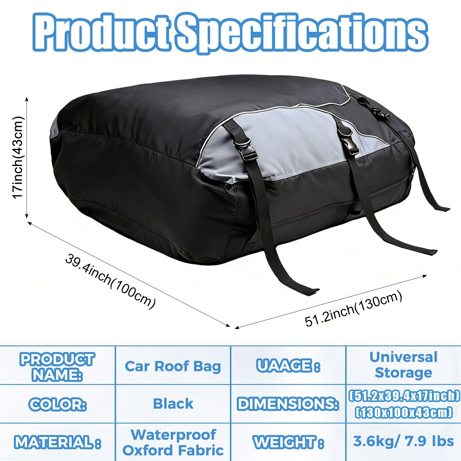 Sac de toit de voiture 566L - Sac de toit étanche et souple - Pliable - Fournisseur de bagages
