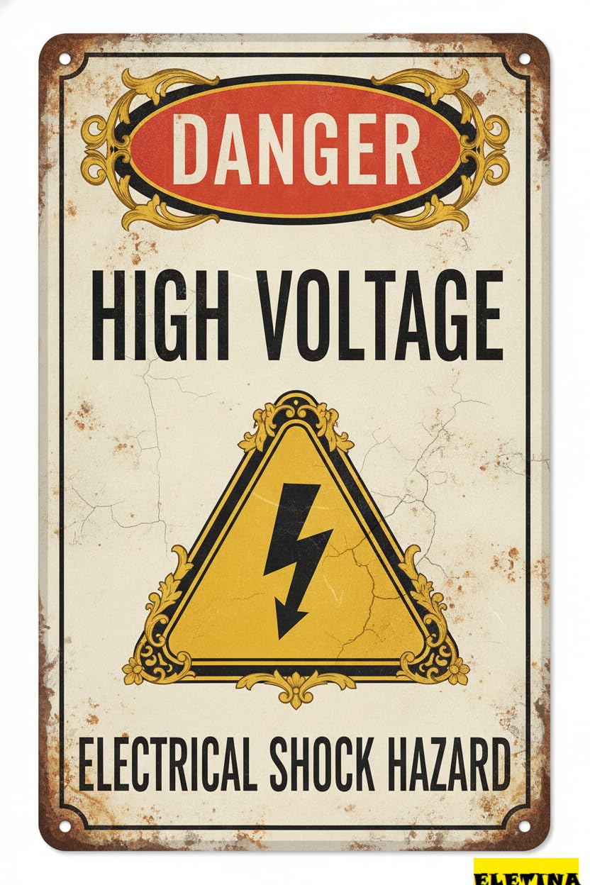 Personalized Sign for Man Cave Metal, Danger High Voltage, Electrical Shock Hazard, 8x12in, Aluminum Private Property Decorative