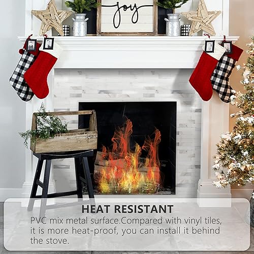 Miniatura 3 de STICKGOO - Loseta en muro para despegar y pegar, azulejos de pared de PVC para pegar en cocina (5 láminas, statuario blanco con plateado metálico)