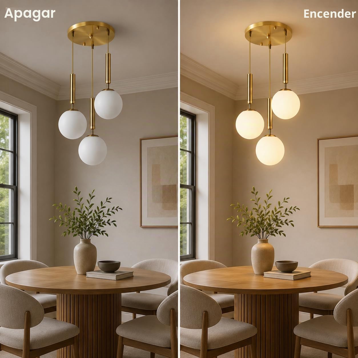 KCO Iluminación colgante de 3 luces, lámpara colgante de globo dorado de mediados de siglo, lámpara de araña grande de cristal blanco leche, moderna iluminación colgante de cocina para sala de estar y