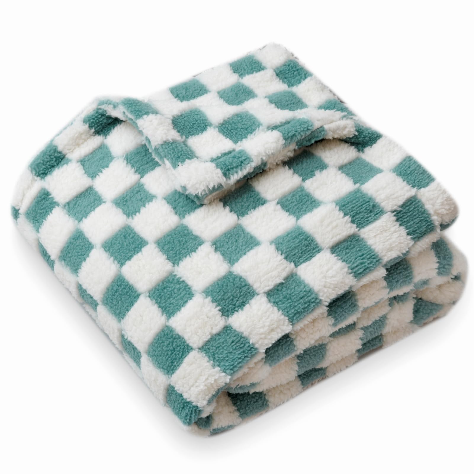 Manta de bebé a cuadros neutral, ultrasuave, mullida, de 76 x 101 cm, acogedora, con cuadrícula de tablero de ajedrez 3D, cálida, cómoda, reversible, para niños pequeños o recién nacidos (verde y