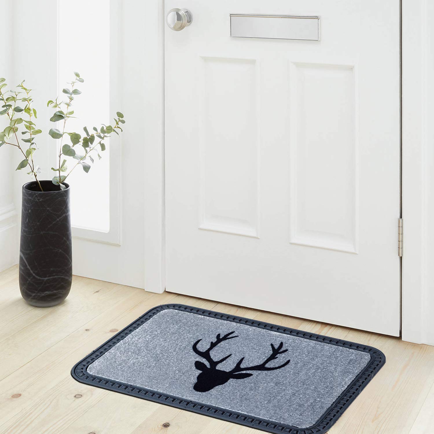Onlymat Reindeer Design Doormat (Grey) All-Purpose Entryway Rug Quickdry Polypropylene Material with Anti-Slip Rubber Backing for Indoor and Outdoor Use, 60 x 40cm