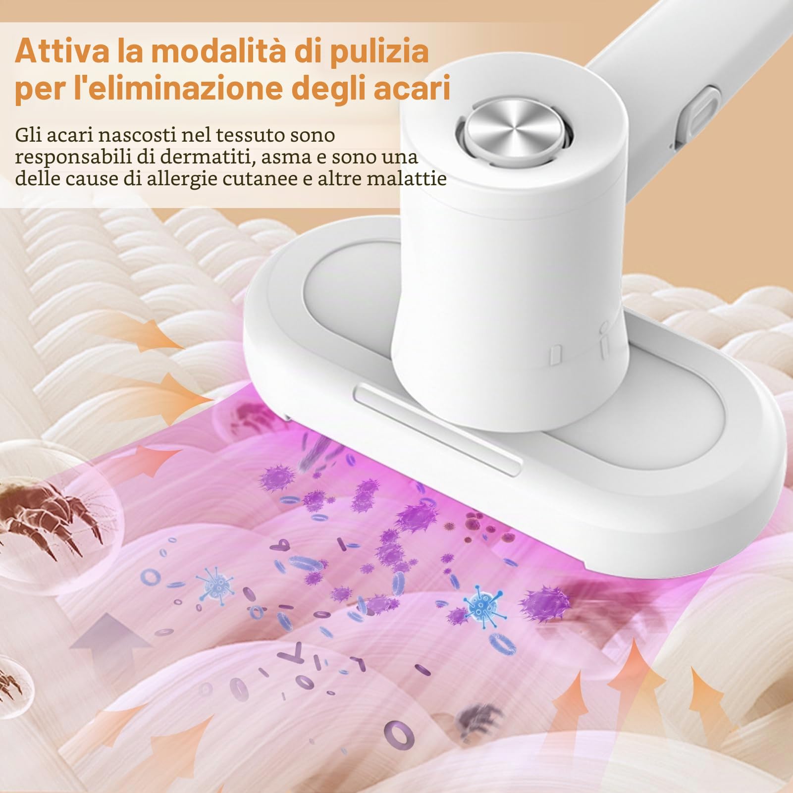 Yaasier Aspirapolvere antiacaro per acari, Battimaterasso antiacaro con luce UV e contenitore per polvere permanente HEPA, Aspiratore Anticari per divano/materasso/tessile