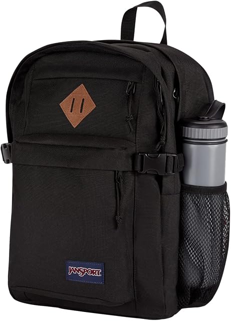 JanSport Main Campus FX Black Leather Trim Backpack with 15-Inch Laptop Pack