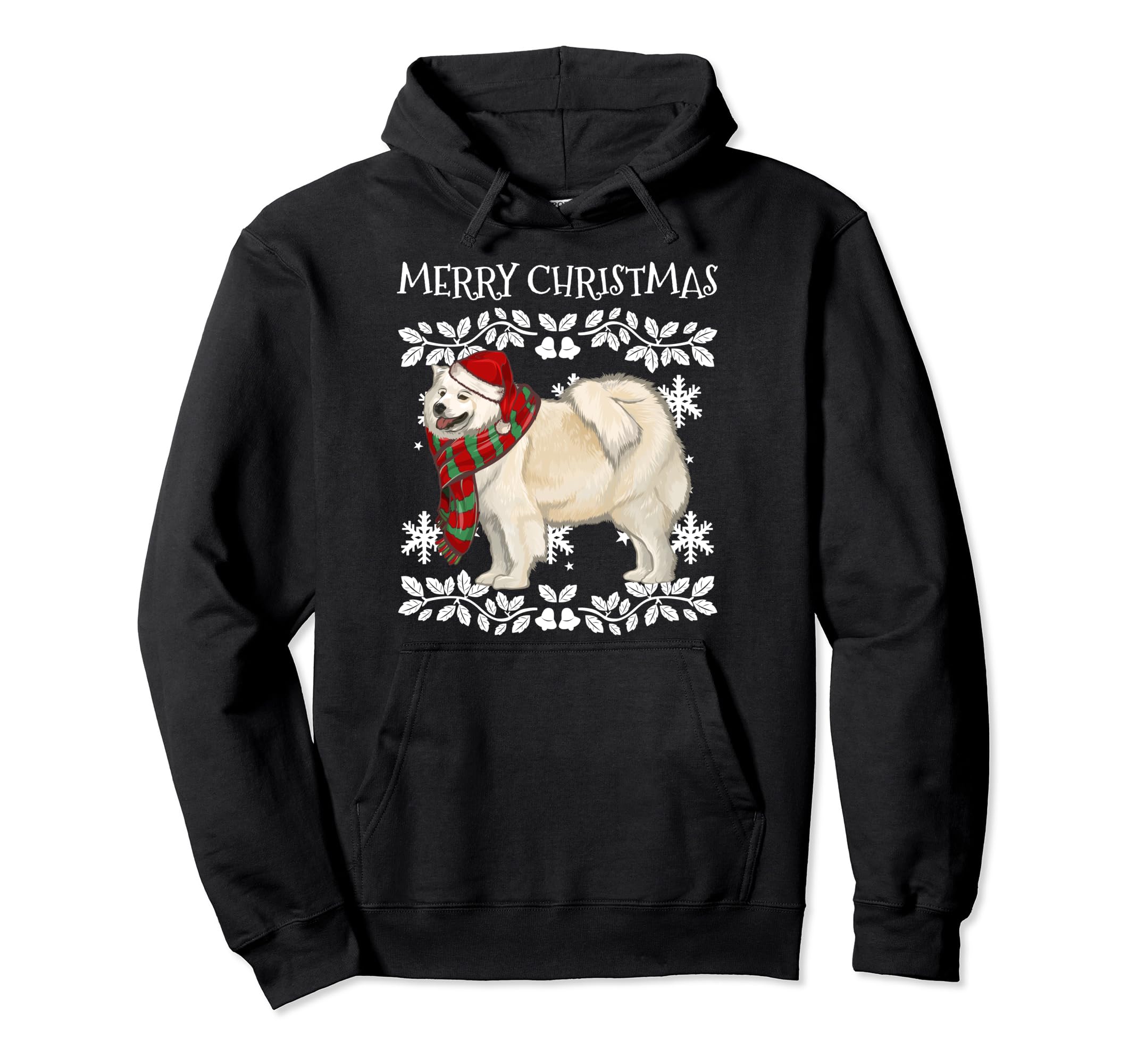 Merry Christmas Ornament Samoyed Xmas Santa Pullover Hoodie, Black