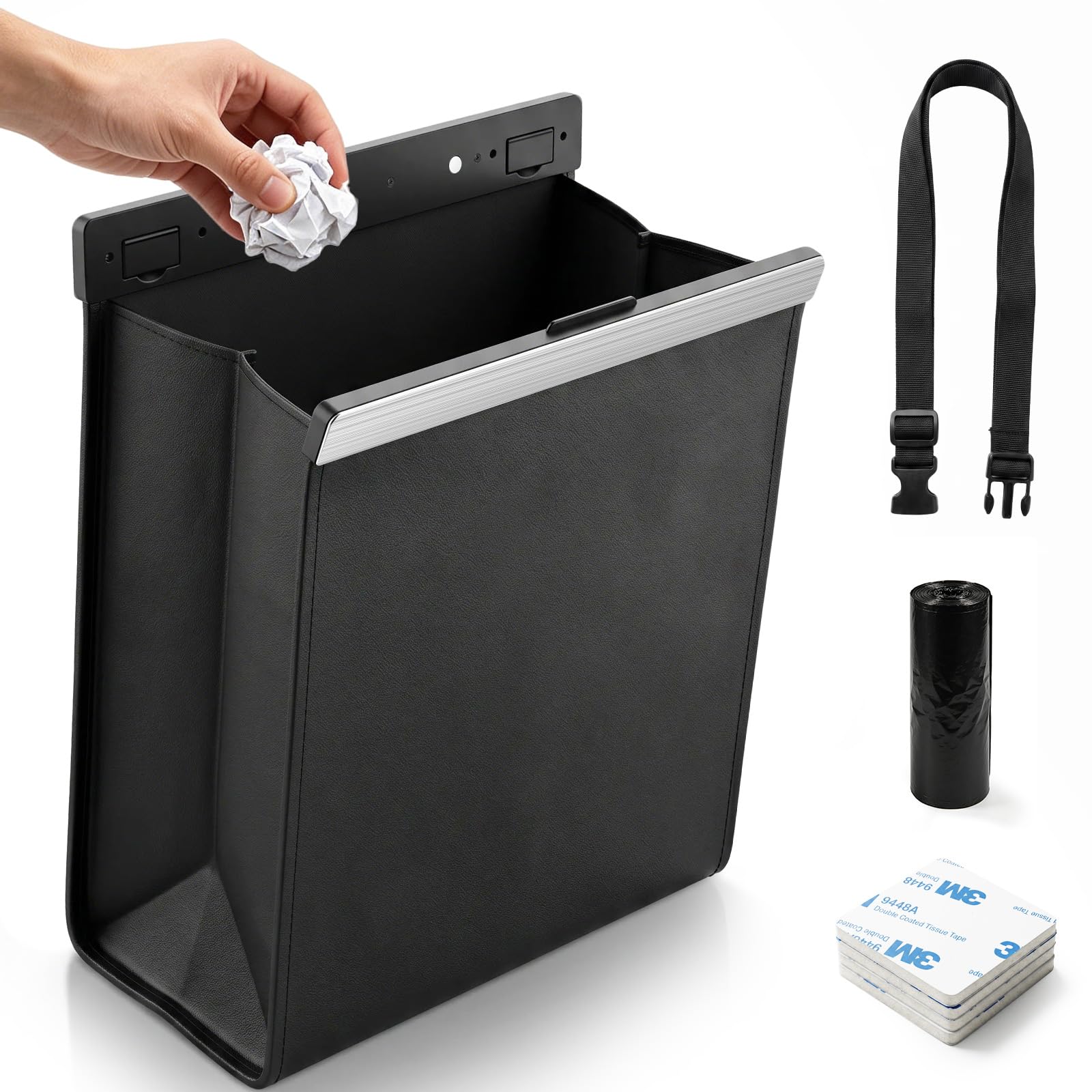 Amazon.co.jp: 車 ゴミ箱 車用ゴミ箱 【ストラップ＋フック+3M両面