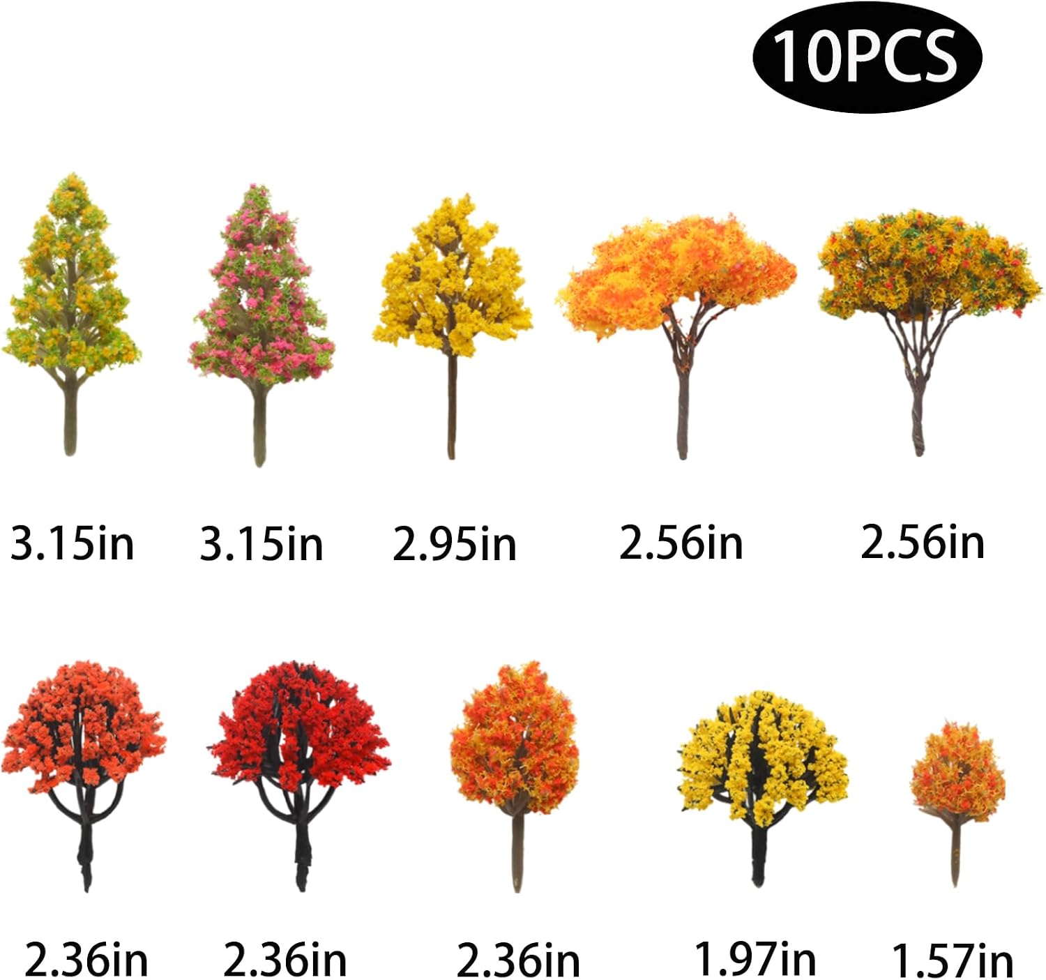 10 Pcs Mixed Model Trees Fake Miniature Yellow Trees for Diorama Crafts, 1.6"-3.2"
