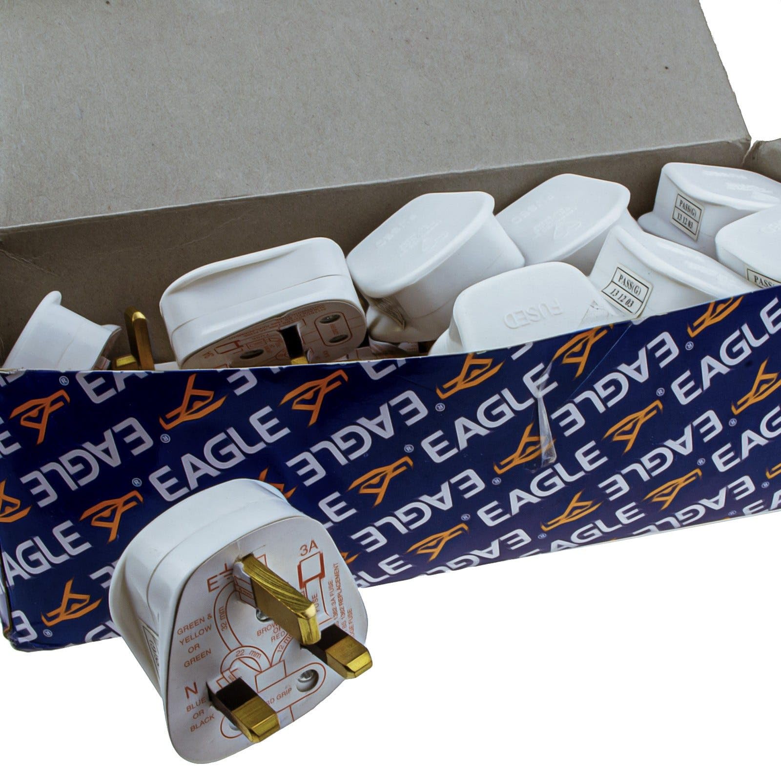 kenable Rewireable 3 Pin UK Mains Plug with 3A Fuse White BS1363 Approved with Cord Grip 230V - 20 Pack