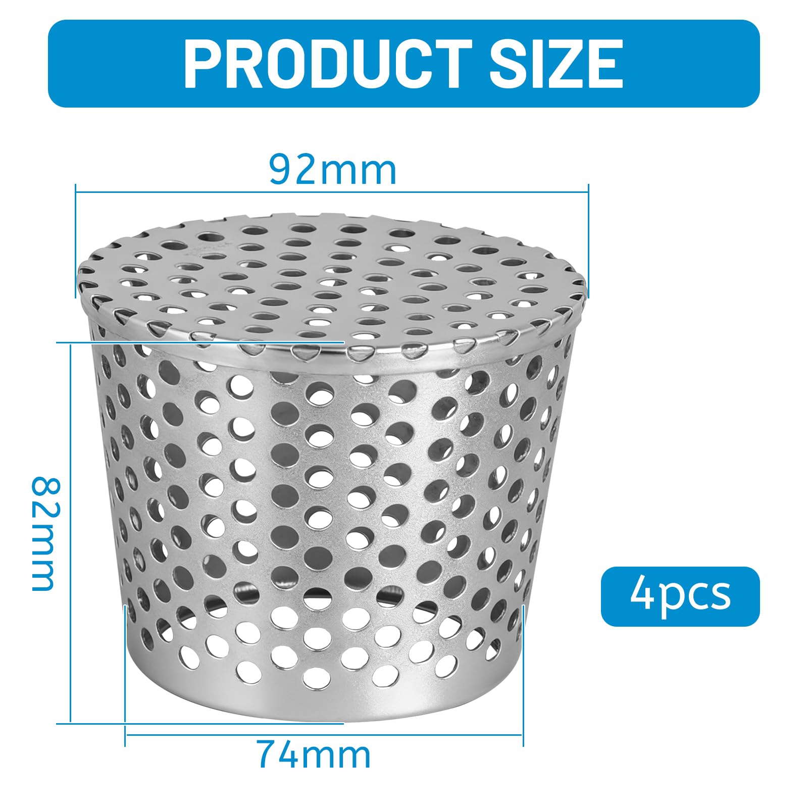 LALAGO 4 Pièces Crapaudine de Gouttière Grille 75-90mm, Gouttière Anti Feuilles Filtre de Descentes en Acier Inoxydable, Grilles de Drainage pour Maison Avant-Toit Fossé Égout pour Éviter les Blocages