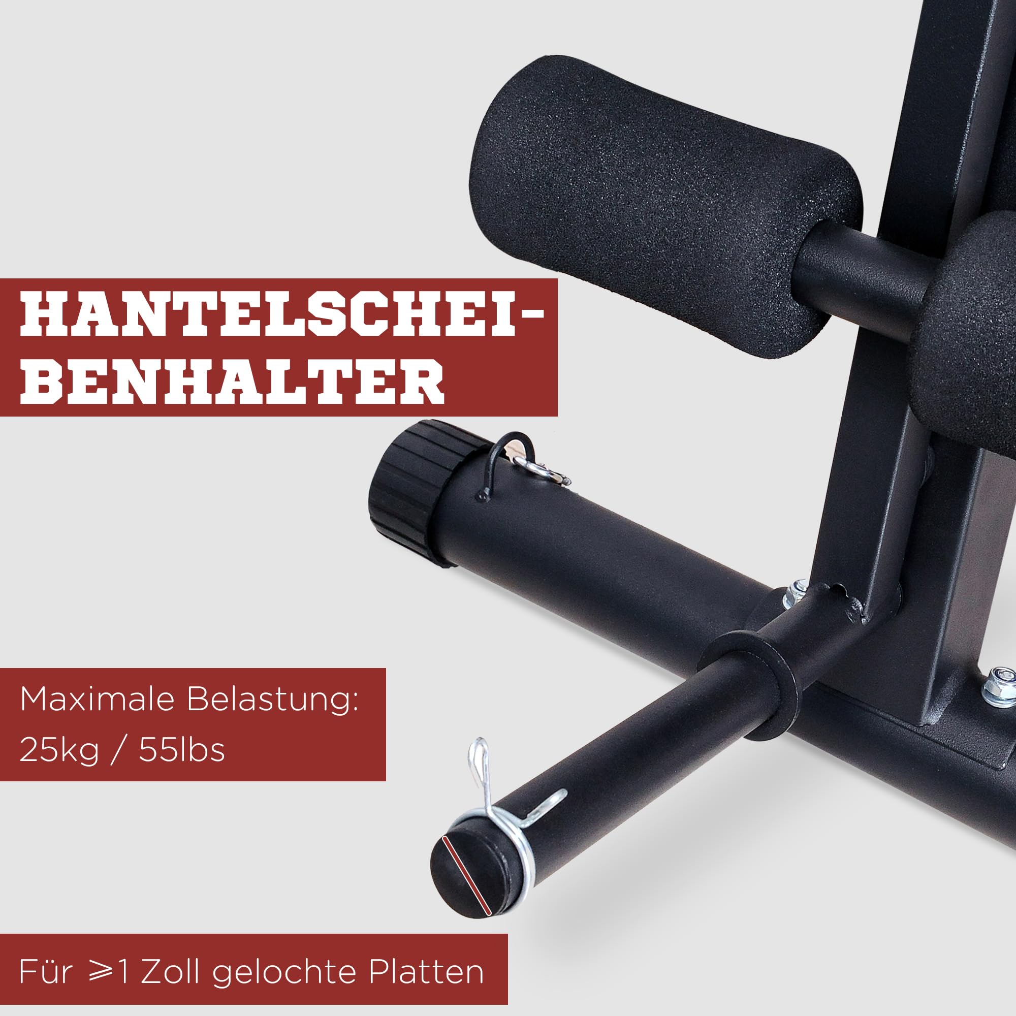 HOMCOM Hantelbank, Multifunktion Trainingsbank mit 7-fach verstellbarer Rückenlehne, Klappbar Fitnessbank bis 300 kg belastbar, für Zuhause, Bizeps-Curls, Langhantel, Stahl