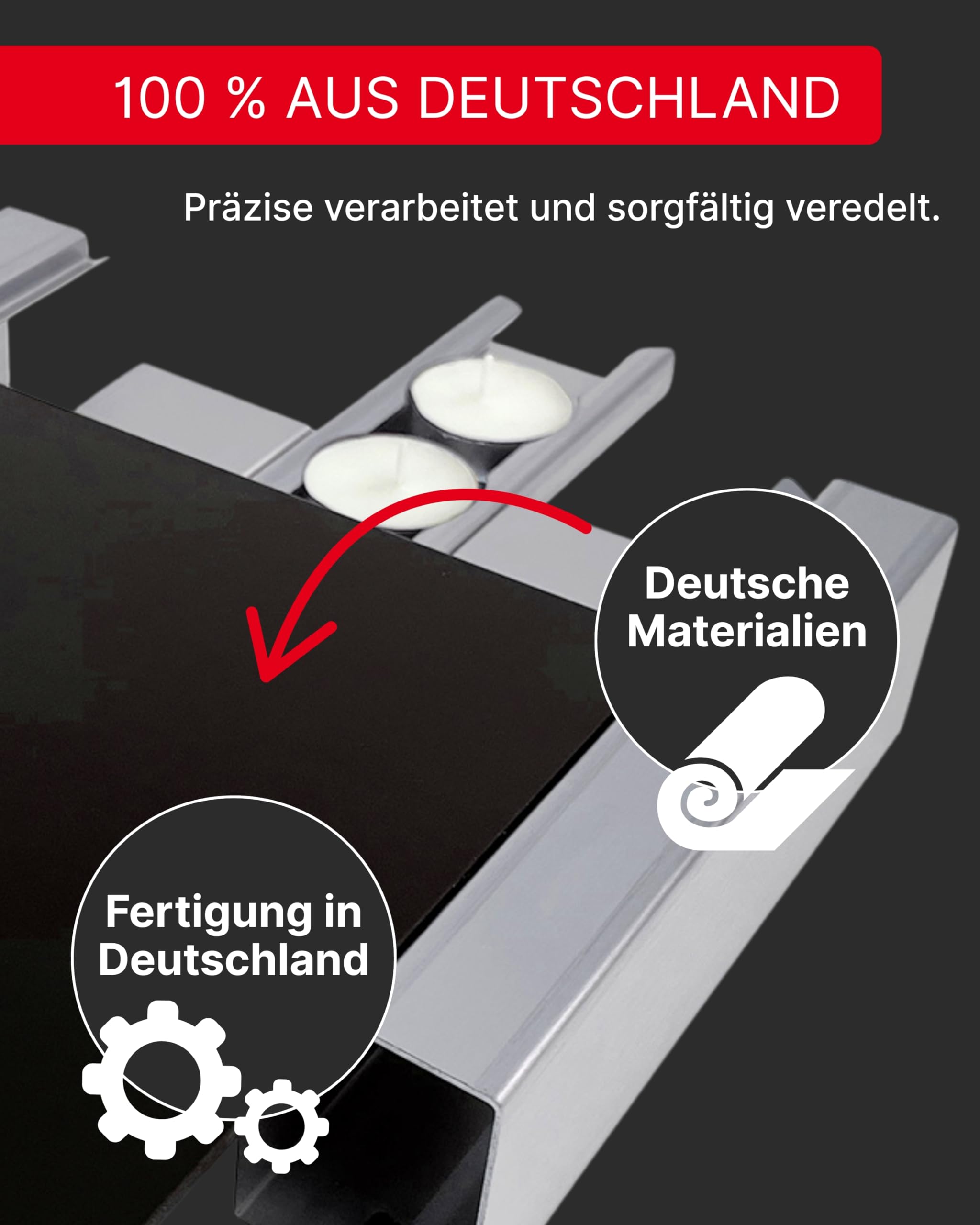 KOCH #00 Edelstahl Rechaud mit Auszug und 3 Teelichtern - Hochwertige Warmhalteplatte/Speisenwärmer/Tellerwärmer/Stövchen