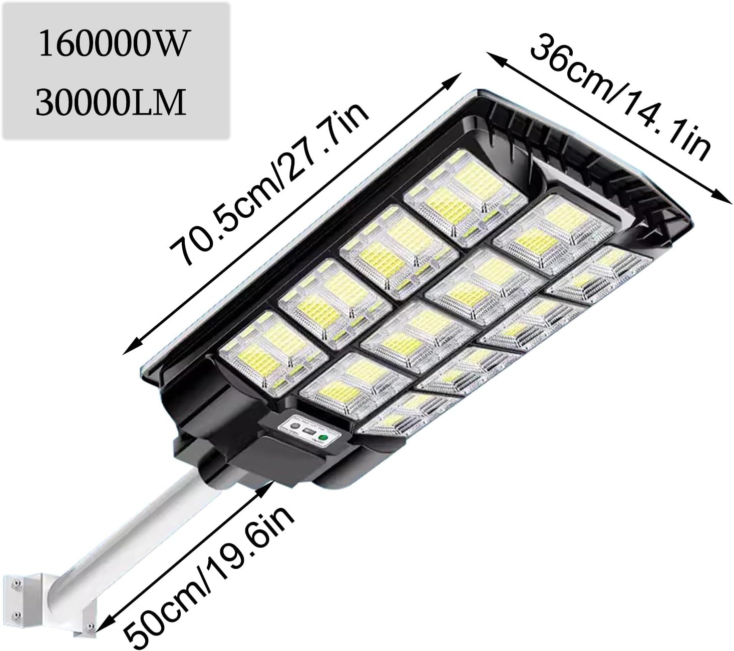 High Brightness Solar Street Light 30000LM, IP66 Waterproof, Motion Sensor, Multiple Modes, Outdoor LED Lighting for Basketball Courts & Parking Lots - Black, 160000W