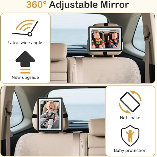 Miniatura 5 de Espejo de coche para bebé con luz, control remoto, ajustable en 360, espejo de asiento de coche resistente a los golpes, visión nocturna clara,