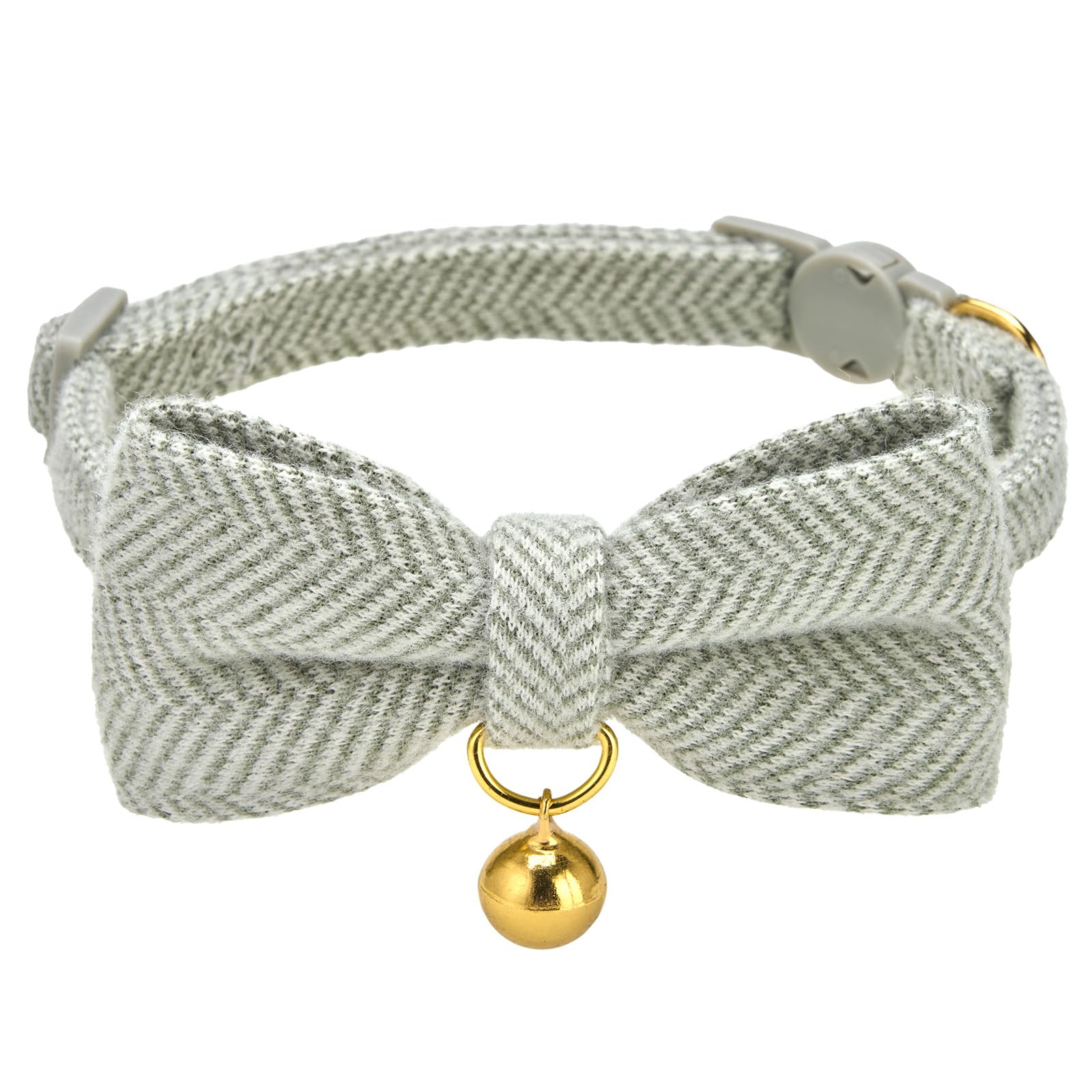 Petiry Tweed Cat Collar with Bow, Breakaway Safety Collar for Kitten,Green
