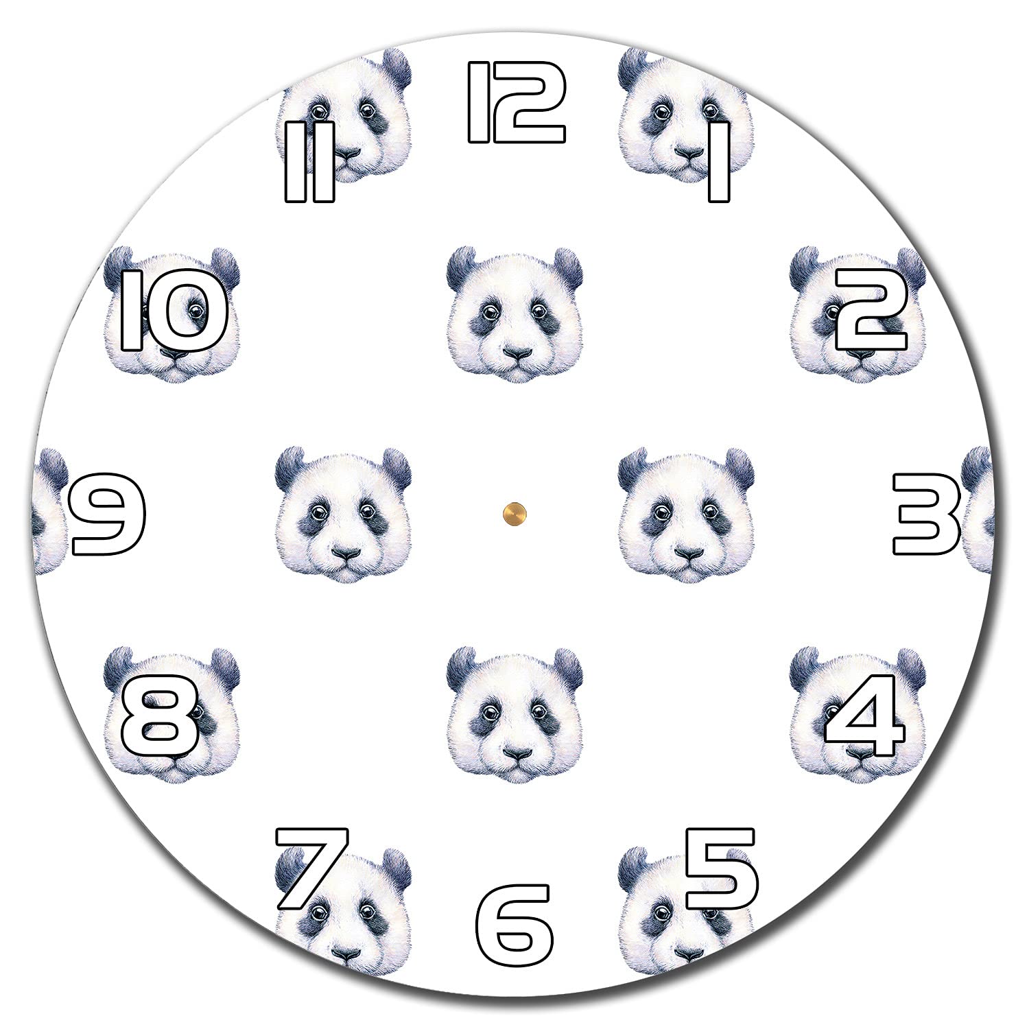 Horloge en verre 30 cm panda pastel avec aiguilles blanches pour décoration murale