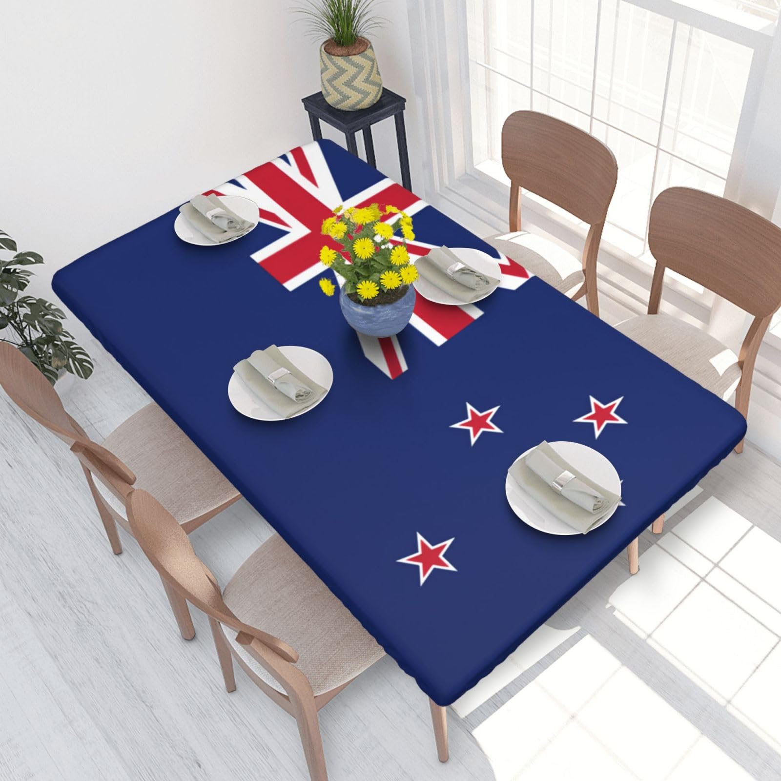 OIBNKCN New Zealand Flag Tablecloth, Suitable for 4FT Tables, Waterproof, Elastic and Washable Indoor and Outdoor tablecloths