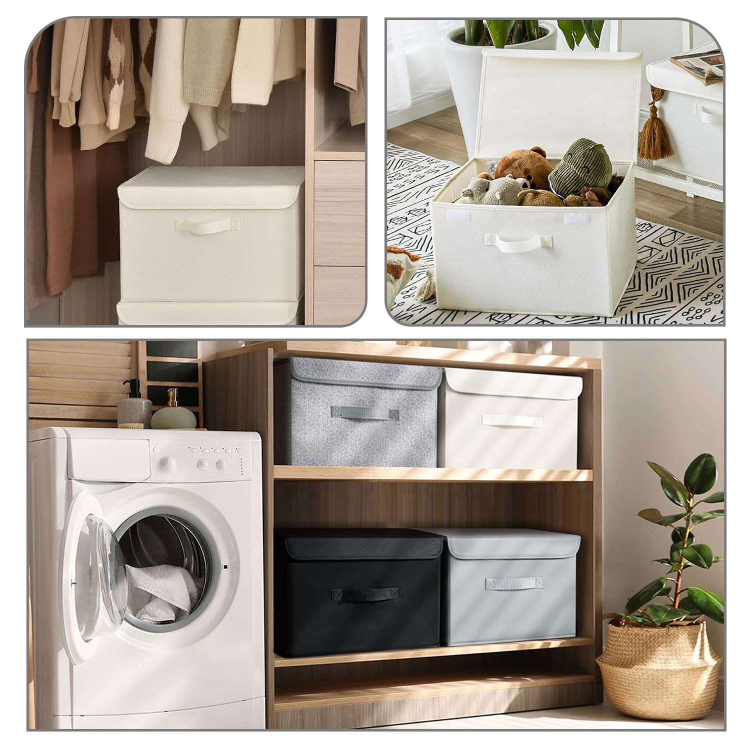 Set di 4 scatole portaoggetti pieghevoli con manici, 38 cm (lunghezza x larghezza x altezza) x 25 cm (altezza) x 25 cm (altezza), in tessuto non tessuto, per vestiti, giocattoli, libri, armadi, camera
