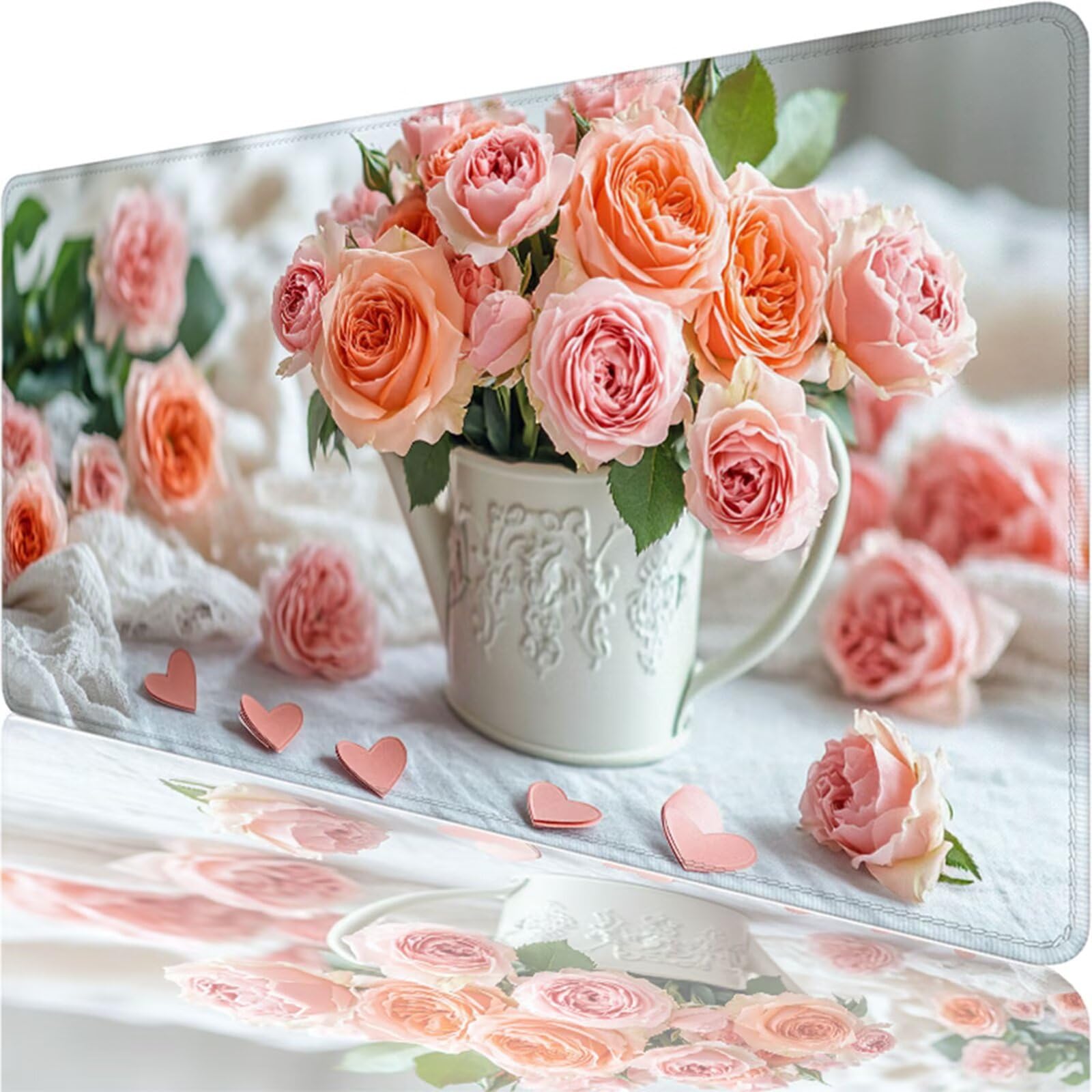 Tapis de Souris, 900 x 500 x 3 MM Tapis de Souris Rose, Grand Tapis Souris de Jeu avec Rose, Imperméable, Texturée Résistant à Usure Lavable, pour Gamer, la Maison et Le Bureau XF-358