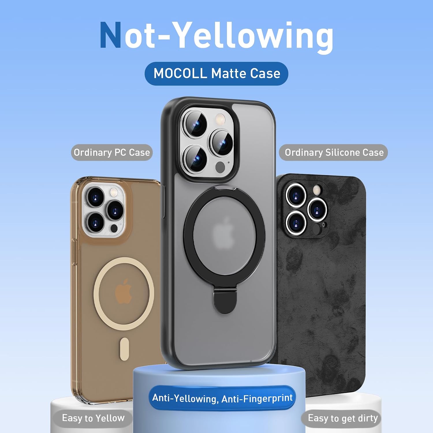 MOCOLL for iPhone 15 Pro Max Case with Magnetic Invisible Stand [Military Drop Protection] [Compatible with Mag-Safe] Shockproof Slim Translucent for iPhone 15 ProMax Case 6.7 Inch (Black)