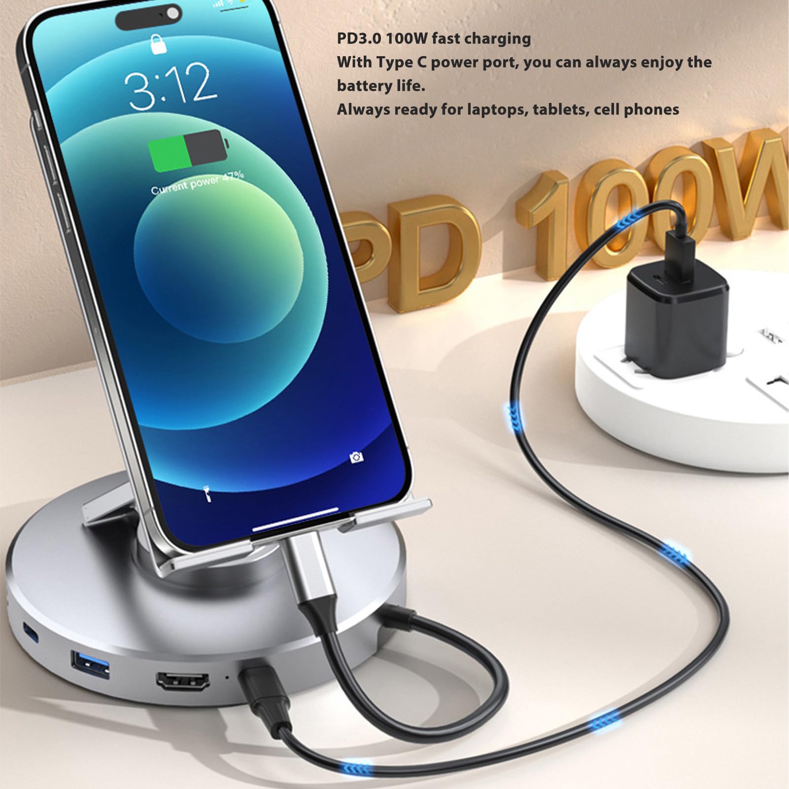 RiToEasysports Supporto per Compresse USB C Hub, 360 ° Rotante USB 3,0 C Hub Storni di Trasferimento Ad Alta velocità per Laptop Tablet Gaming Gaming