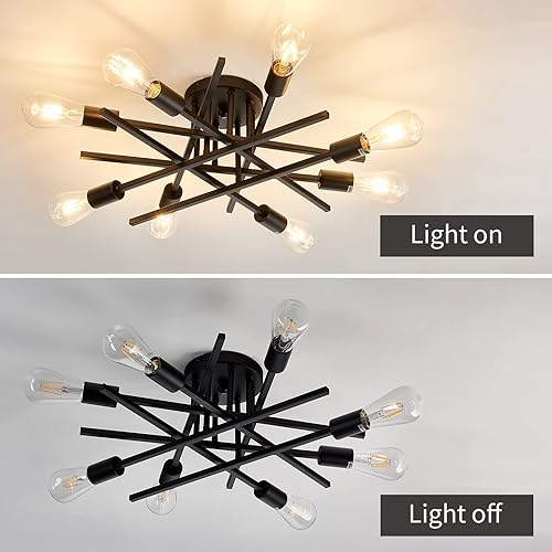 Miniatura 4 de ASGYISA Lámpara de Techo Semiempotrada de 8 Luces, Candelabro Sputnik de Metal Vintage Moderno Negro, Lámpara de Techo para Dormitorio Cocina