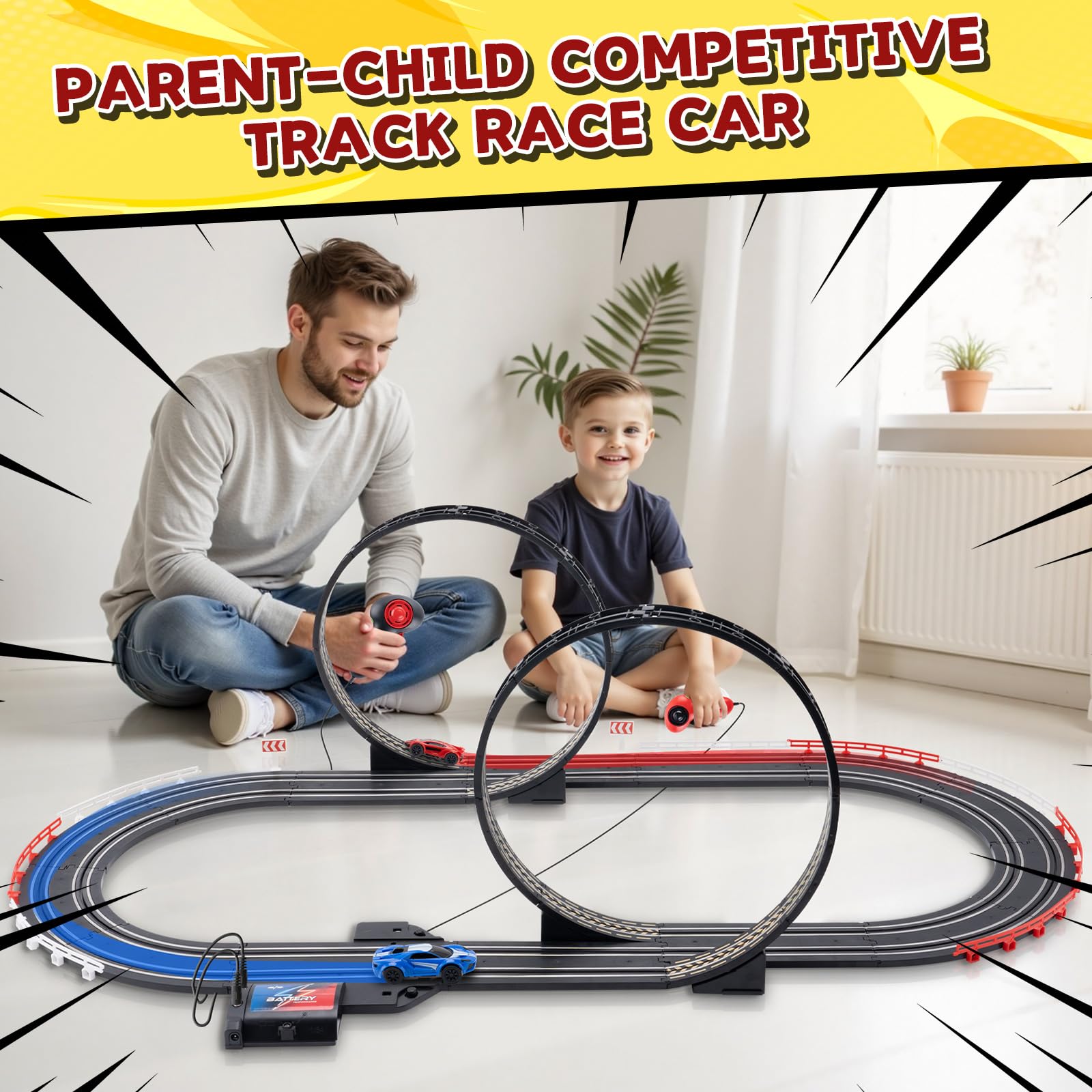 Race Track Toy Sets for Kids - Battery High-Speed 1:64 Scale Dual Slot Car Track Toys with 2 Controllers & 2 Slot Cars - Birthday Gifts for Boys Girls Children Age 3 4 5 6 7 8 9 10 11 12 Years Old