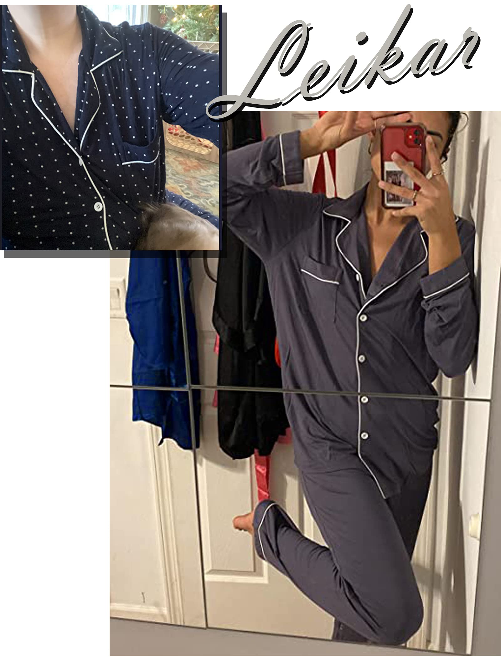 Leikar Womens Button Down Pajama Sets Long Sleeve Shirt And Pajama Pants Soft Pjs Lounge Sets S