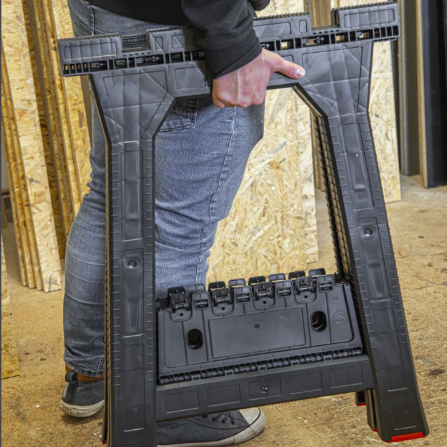 RZT – Caballete Plegable para Mesa de Trabajo, Borriquetas de Plástico para Madera, Leña, Caballetes de obra, 2 Caballetes de Plástico (Pack 2)