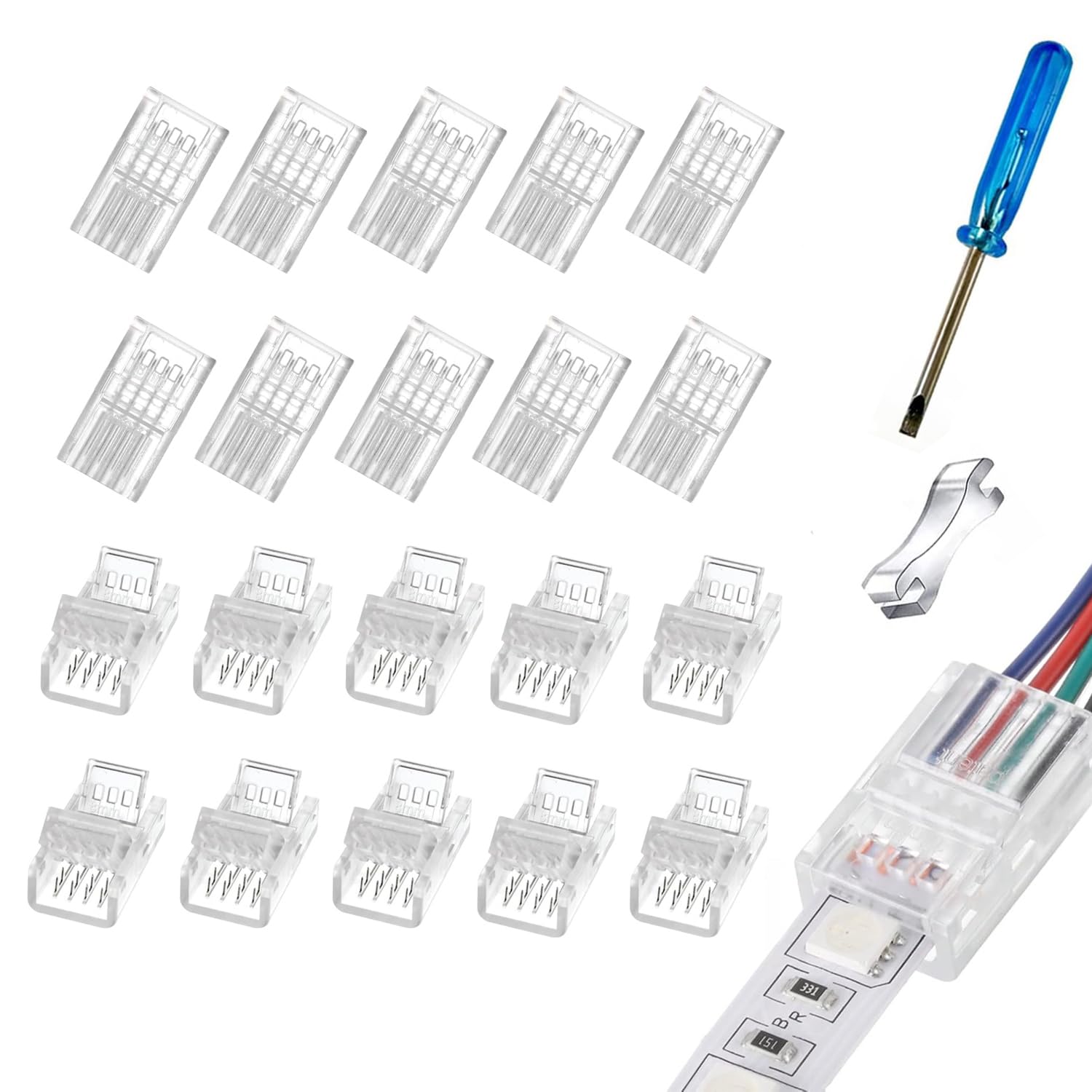 YUTOKEER 20 x 8mm SMD LED Connector 4 Pin 8mm Solderless Connector for 8mm RGB LED Strips, Compatible with IP20/IP65
