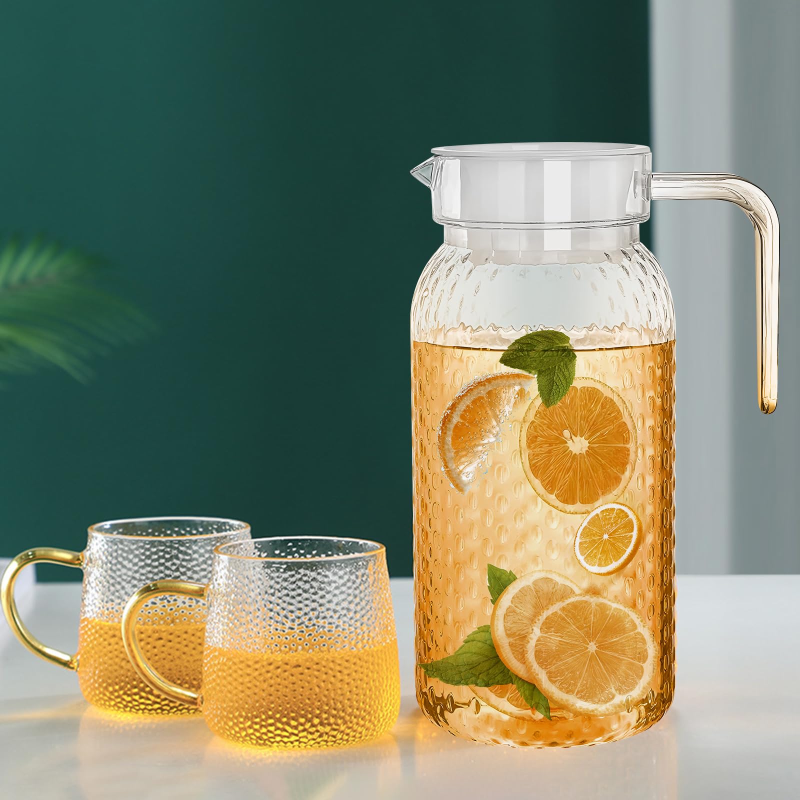 Brocca in plastica, brocca da 2 litri con coperchio, caraffa per acqua con manico, riutilizzabile coperchio per brocca per succo, caraffa per acqua per frigorifero, tè ghiacciato, succo, limonata