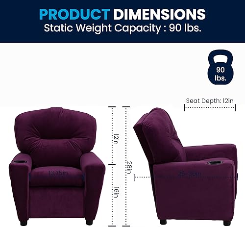 Miniatura 16 de Flash Furniture Chandler LeatherSoft - Silla reclinable para niños con portavasos y reclinable de seguridad, silla reclinable contemporánea para