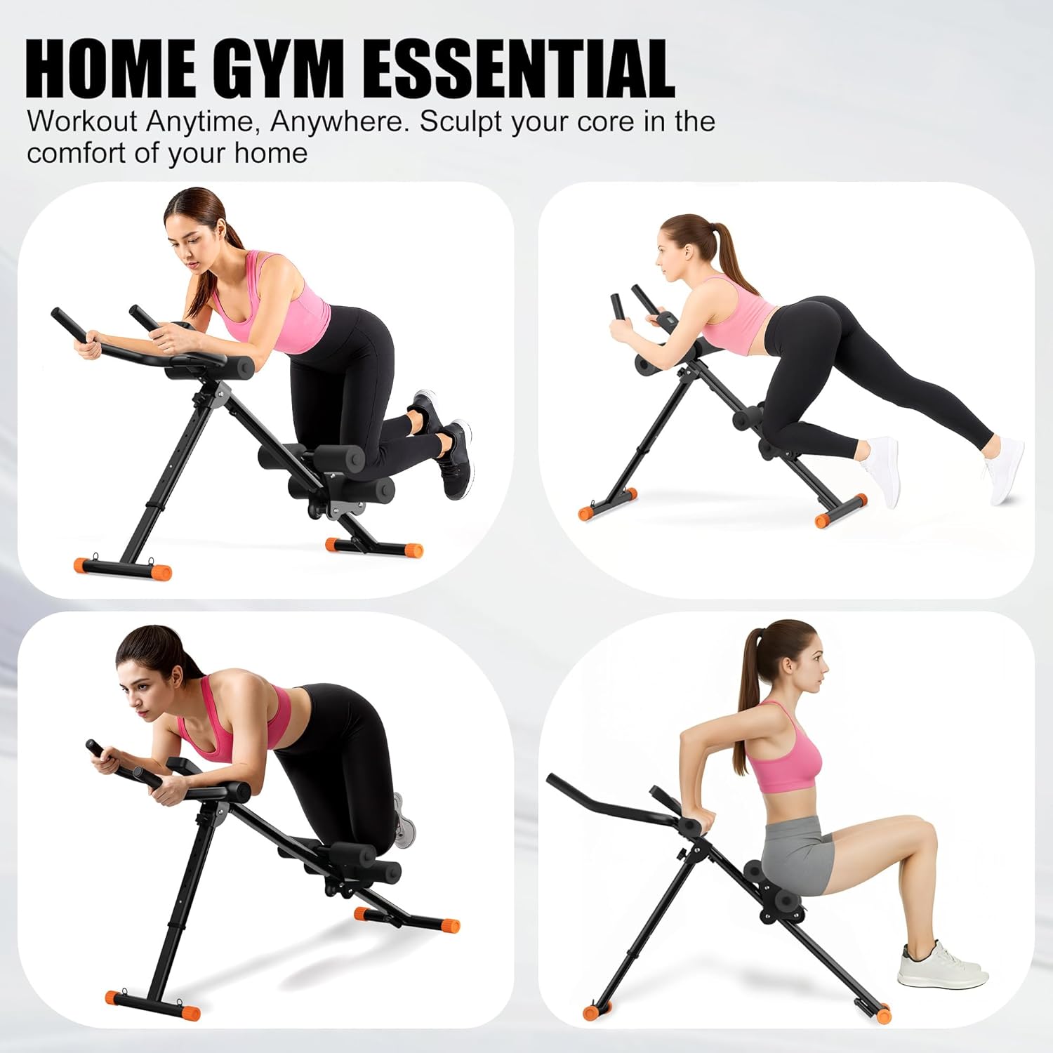 Ab Machine Ab Trainer - Foldable Abdominal Trainer for Stomach Workout, Core Strength Training Equipment with Knee Protection for Home Gym