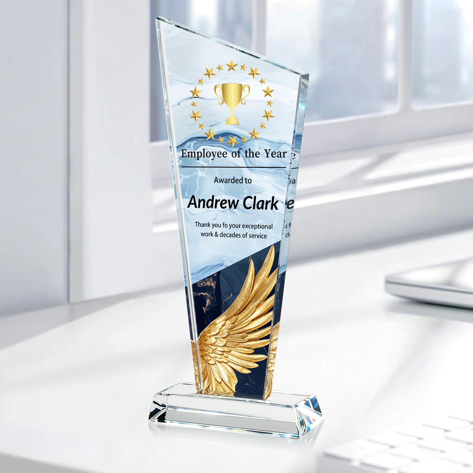Custom Crystal Trophy Award Personalized Plaque Award with Text Logo Photo Awards Trophies for Employee Recognition Team Graduation Personalized Office Gifts for Boss Coworker Teacher