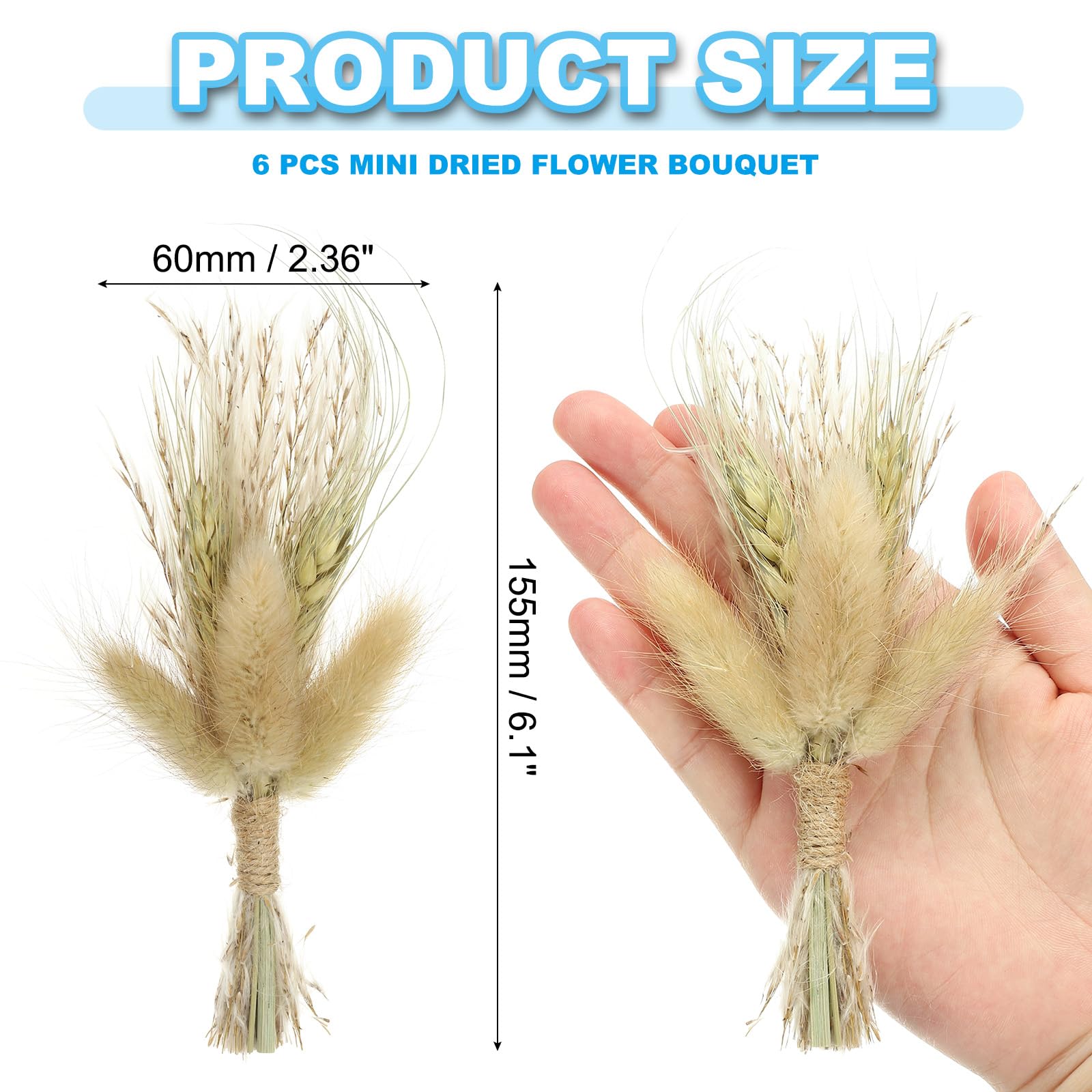 PATIKIL Mini Dried Flower Bouquet, 6 Pcs Pampas Grass Natural Wildflower with Stem Decor Baby's Breath Boho Floral Plant Flower for Crafts DIY Photo Props Gift Wedding Decor, Brown - Image 2