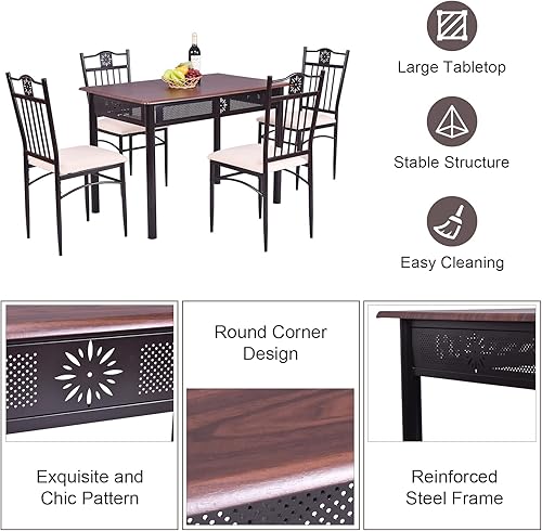 Miniatura 3 de COSTWAY Juego de mesa de comedor de 5 piezas, juego de mesa de cocina moderno para 4 personas, mesa rectangular de 42 pulgadas con 4 sillas