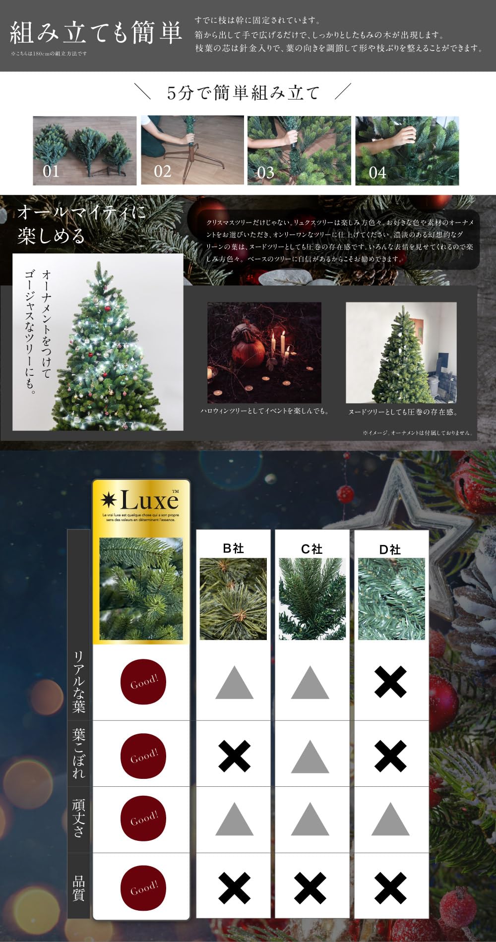 Amazon | YouTen(ユーテン) クリスマスツリー ハーフツリーLuxe(TM