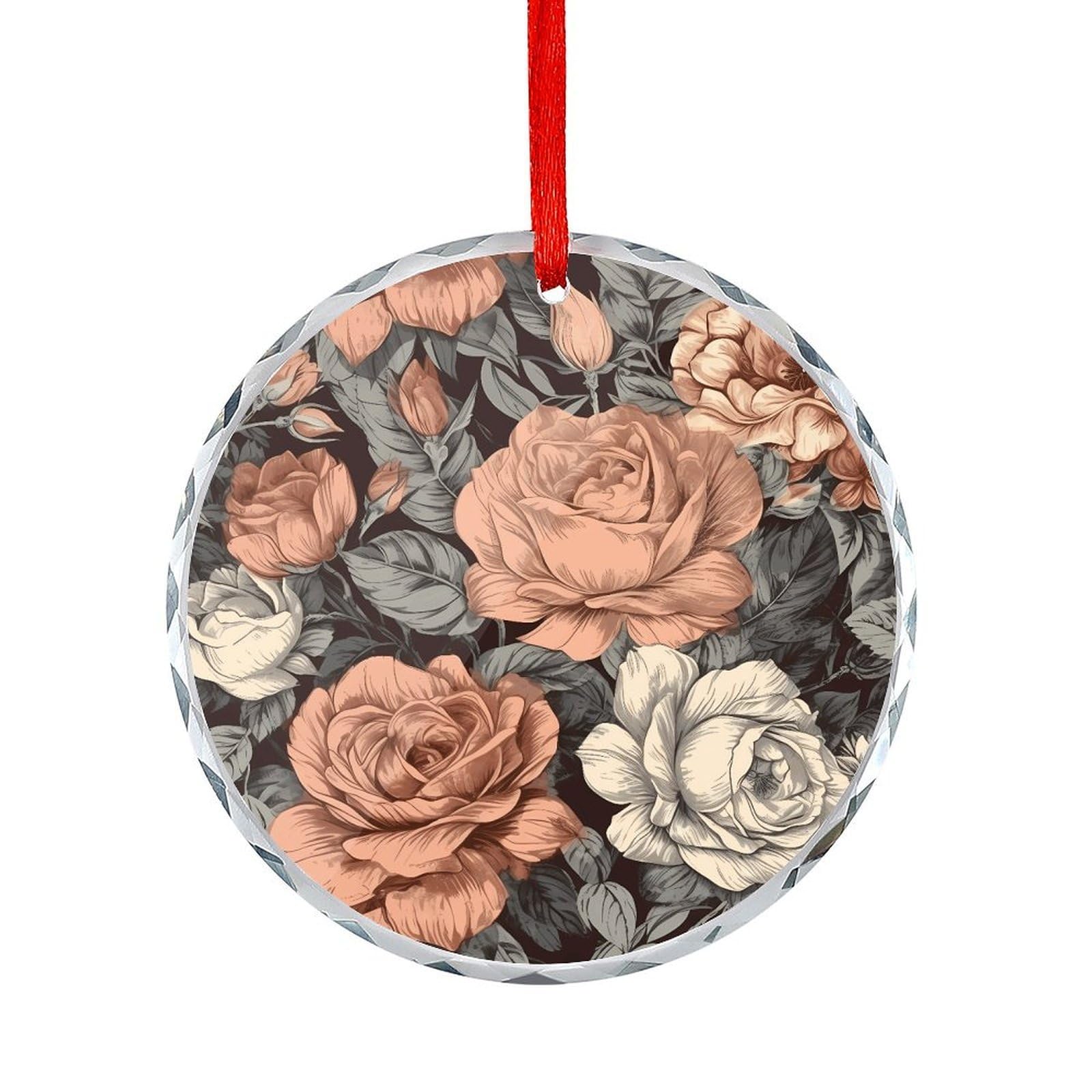 Btcowzrv Style Hand Drawn Rose Pattern Round Ornament Hanging Pendant Decor
