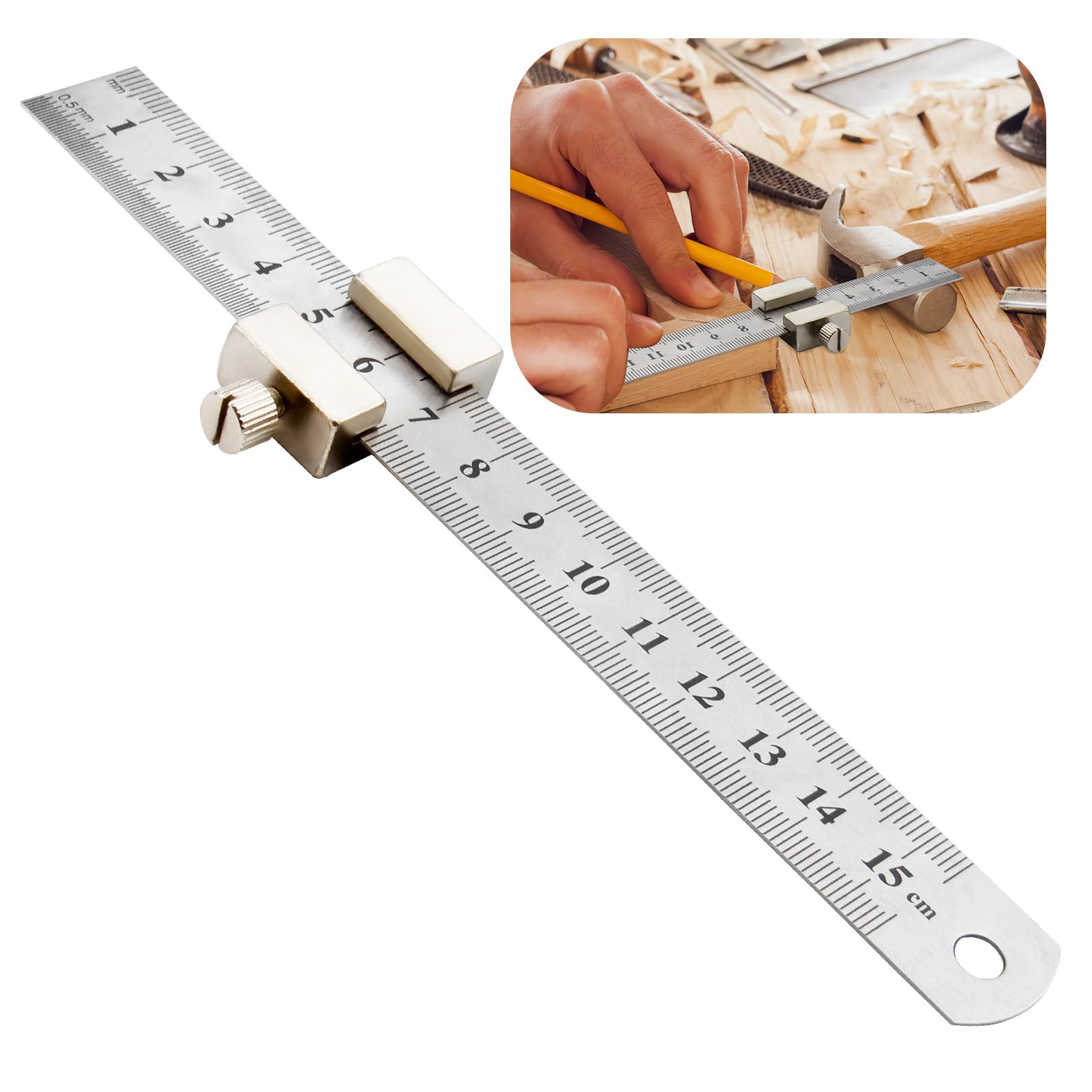 GmwyCzV Règle à Crochet En Acier Inoxydable,Règle Double Face